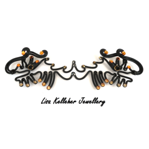 Black Wire Two Headed Dragon Bow Tie with Gold Crystals