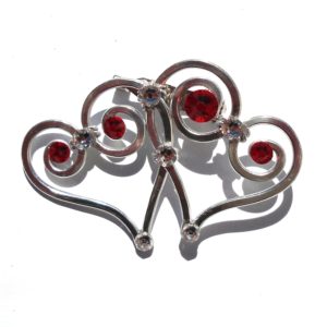 Double Heart Brooch Silver Rich Reds