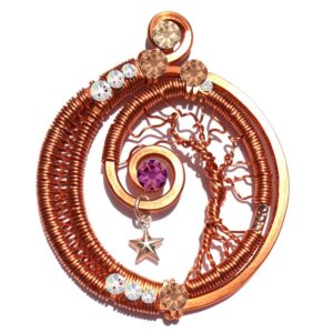 Tree of Life Wire Wrapped Crescent Moon Copper Sunset
