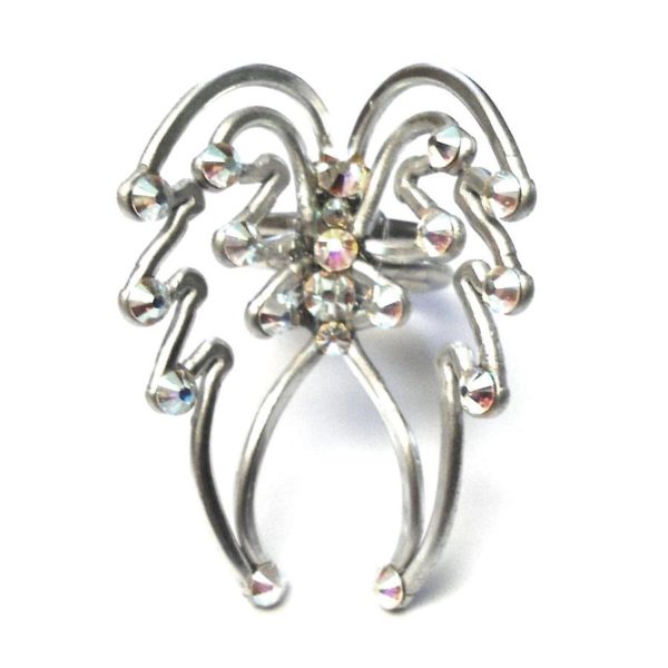 Angel Wings Ring Silver Crystal Iridescent