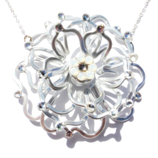 Rose 3D Necklace Silver Moonlight