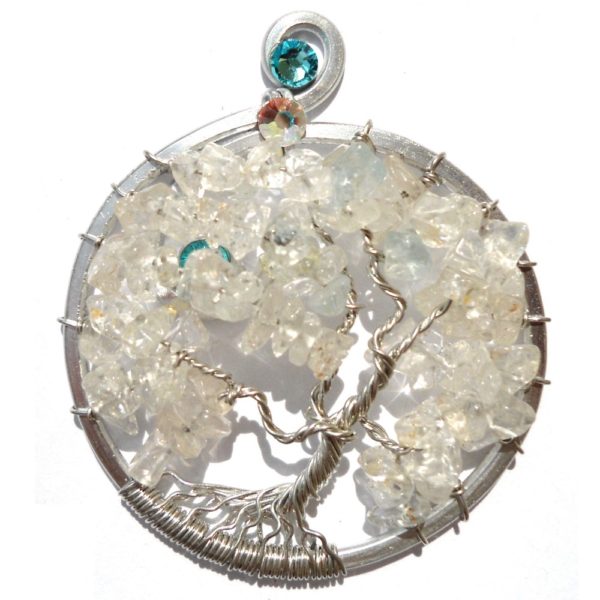 Tree of Life Full Bloom Pendant Silver Aquamarine